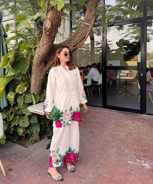 2 PCs Stitched Women Printed Silk Shirt and Trouser